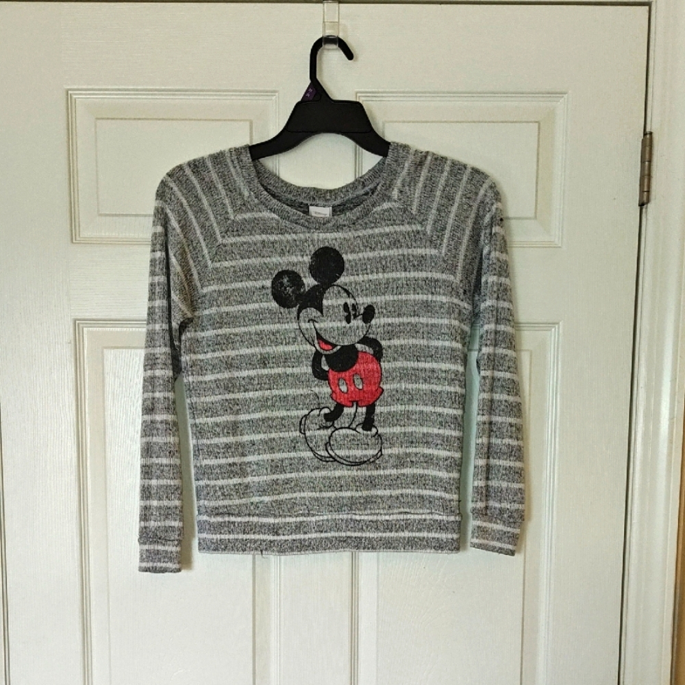 Disney Striped Gray and Red Mickey Mouse Top